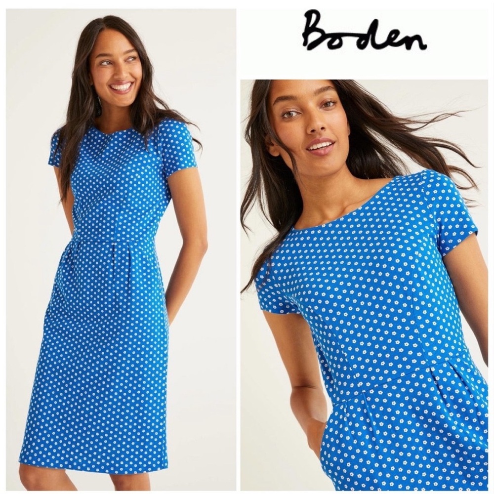 Boden Blue and White Floral Midi Dress Size 8L EUC
